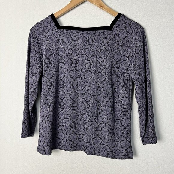 Vintage 90s Y2K Dark Floral Velvet‎ Trim Top Whimsigoth Romantic Size Large - Picture 4 of 7